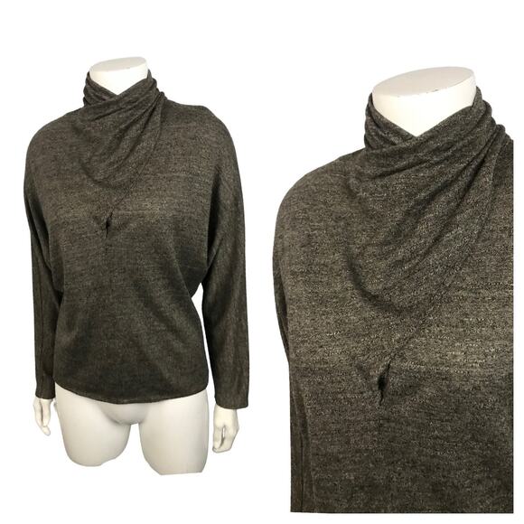 Vintage 1980s Gray Sweater Cowl Neck keyhole Neckline / Small - Picture 1 of 7